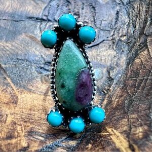 925 Sterling Silver Turquoise Ring Southwestern Size 8